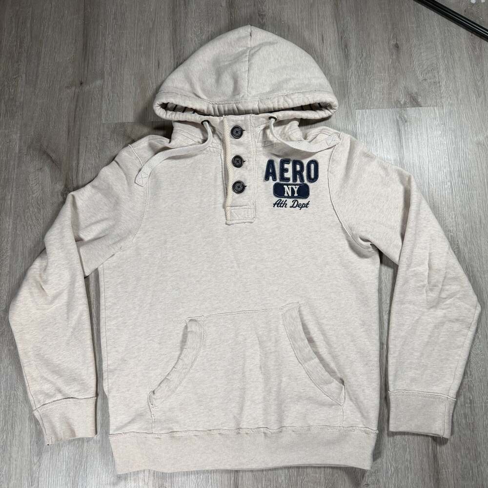 Mens Aeropostale Aero NY Ath Dept Button-Up Pullover Hoodie Medium Y2K Skater
